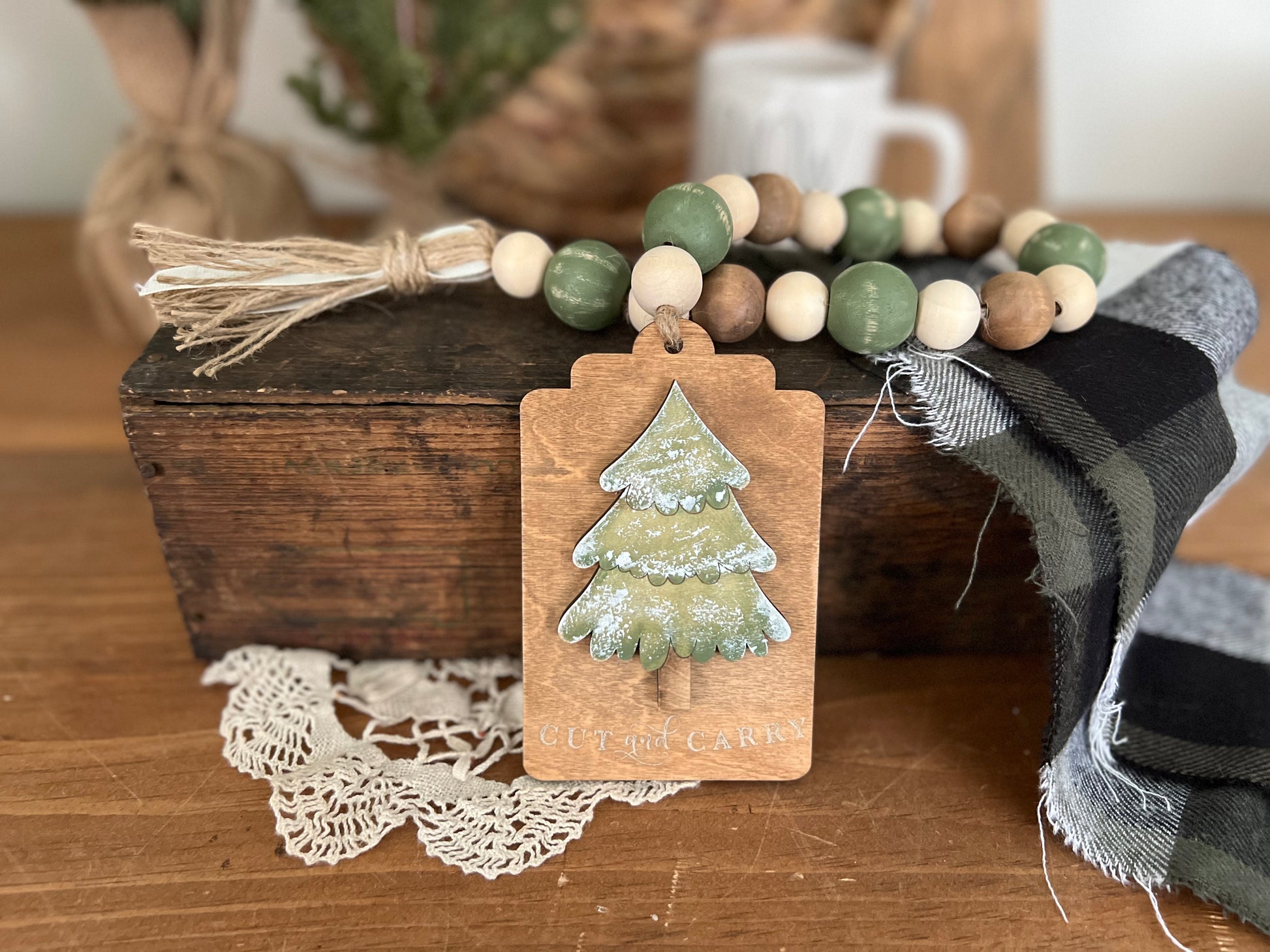 Christmas Tree Wood bead garland